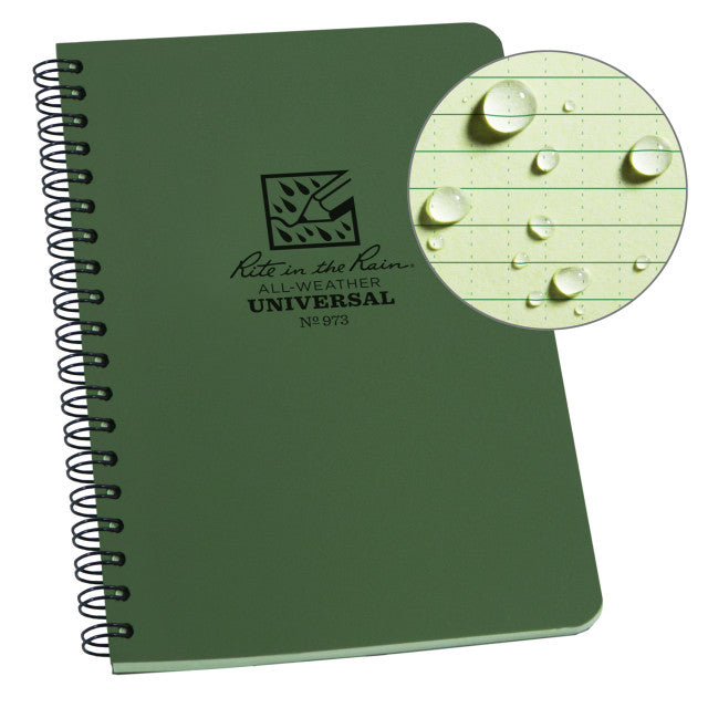 Weatherproof Side Spiral Notebook, 4.625" x 7", Green Cover, Universal Pattern (No. 973)
